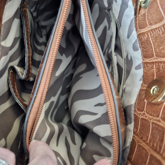 Anne Klein Faux Crocodile Brown Purse Handbag Chain Giraffe Block Safari Lining - Picture 4 of 12